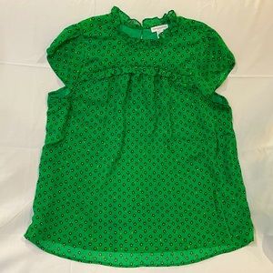 Playful vibrant green with gold stitch detail cap sleeve blouse, nearly new!